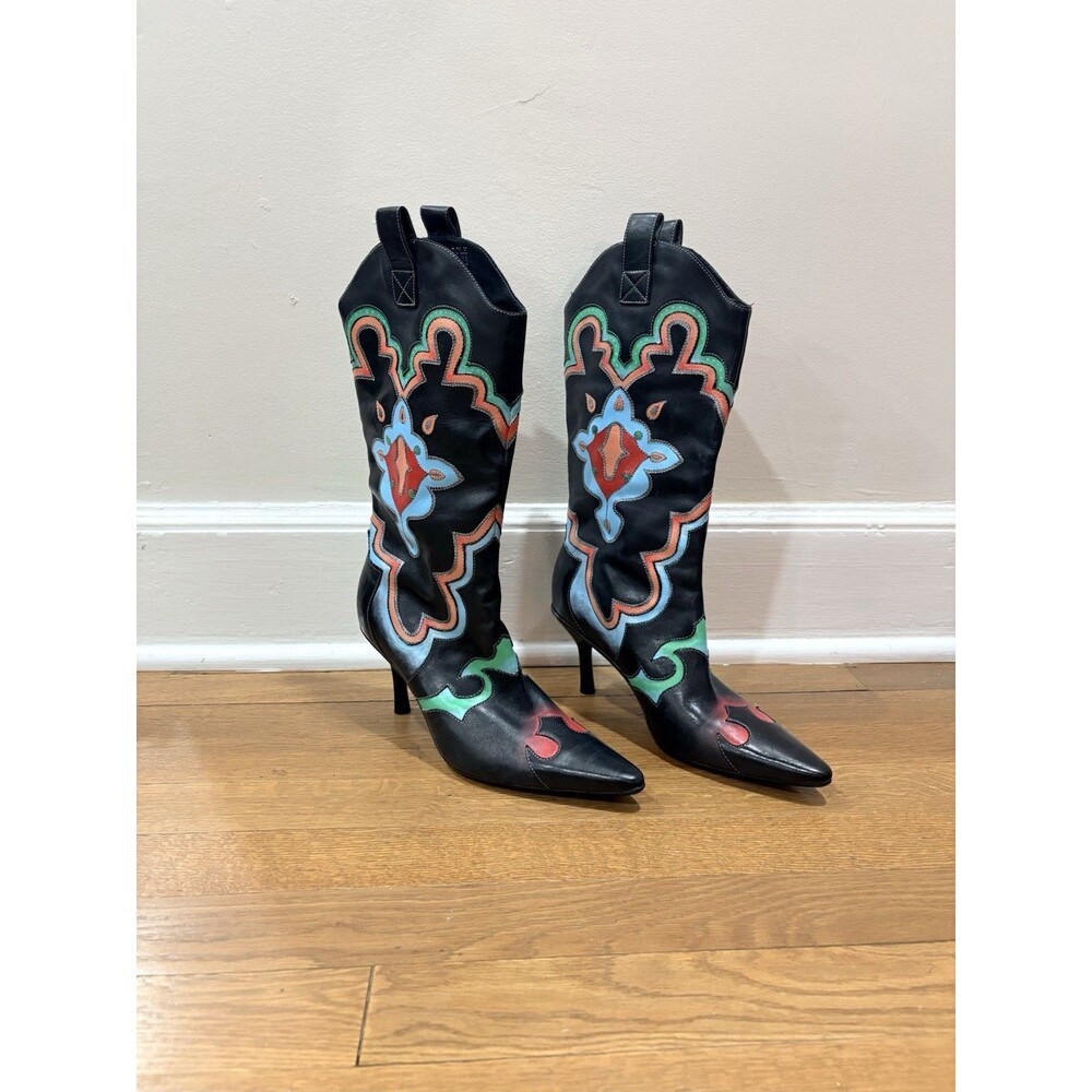 Kenneth Cole Reaction Y2K Cos I'm Hot Black Colorful Cowboy Boots Womens Size 6